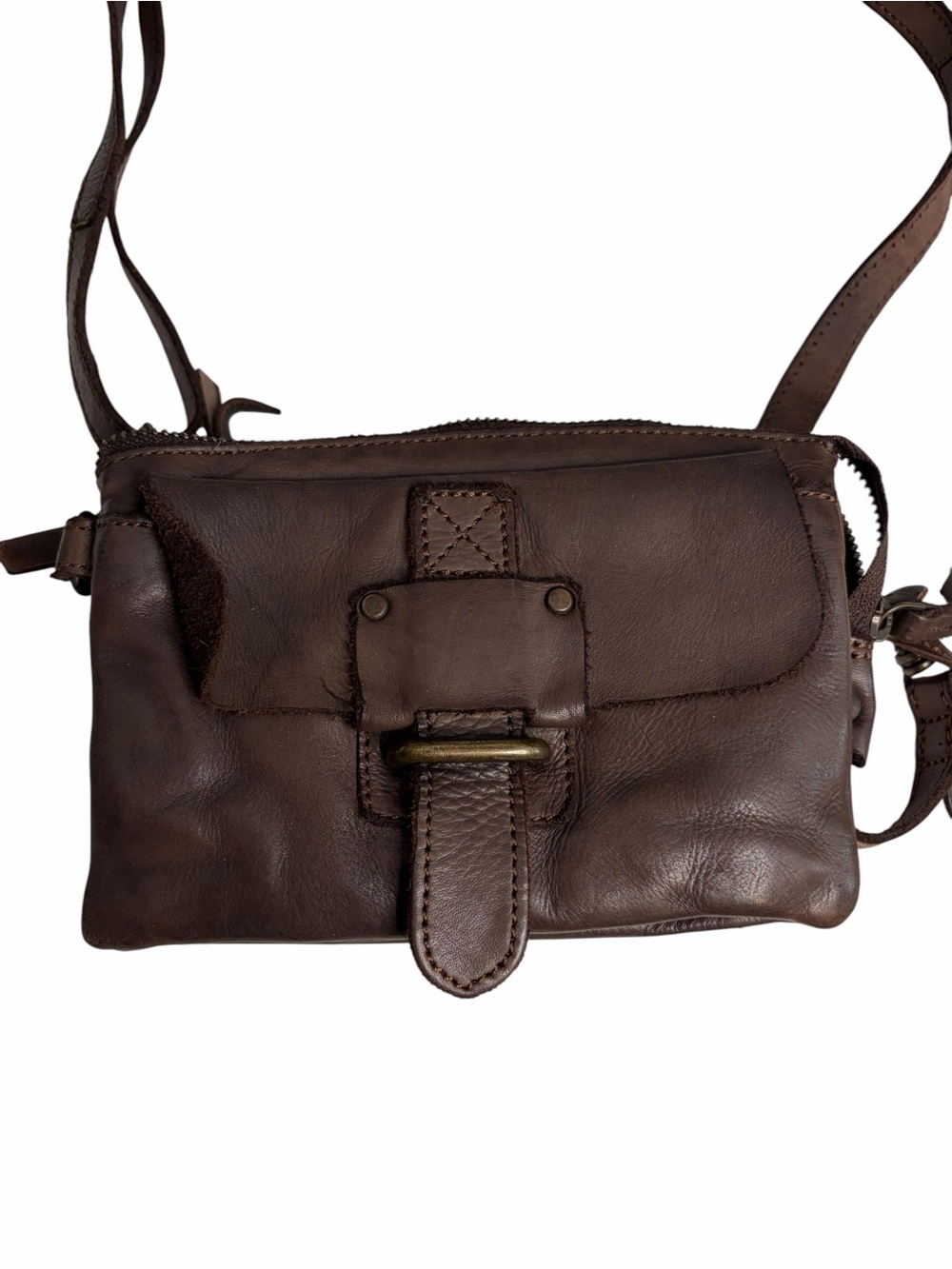 Harbor Second Small Brown Leather Crossbody Bag - Classic Buckle Detail